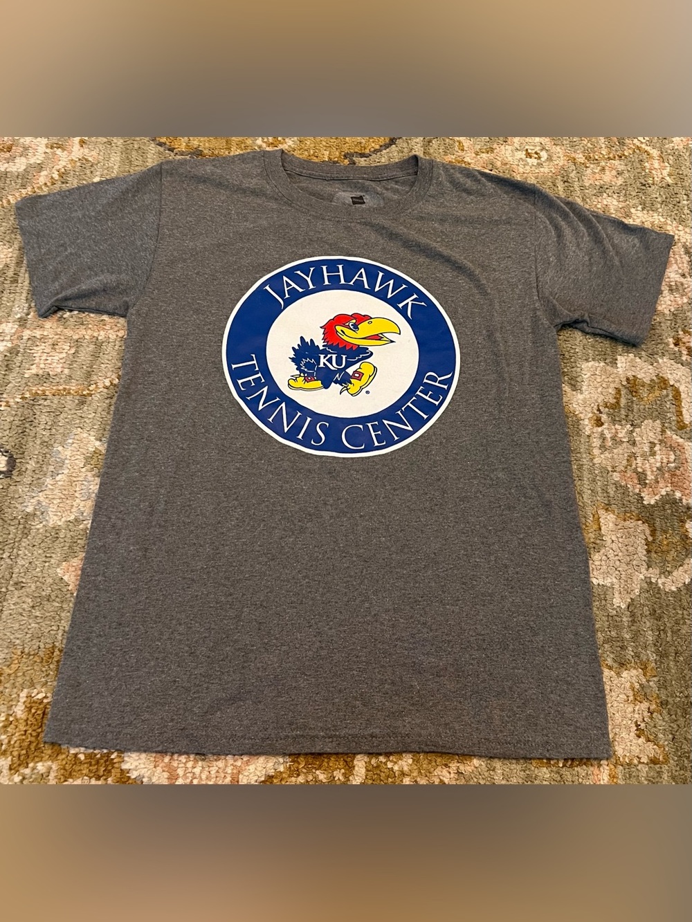 Kansas Jayhawks Tennis Center Shirt 2 Sided Men’s Size Small Color Grey